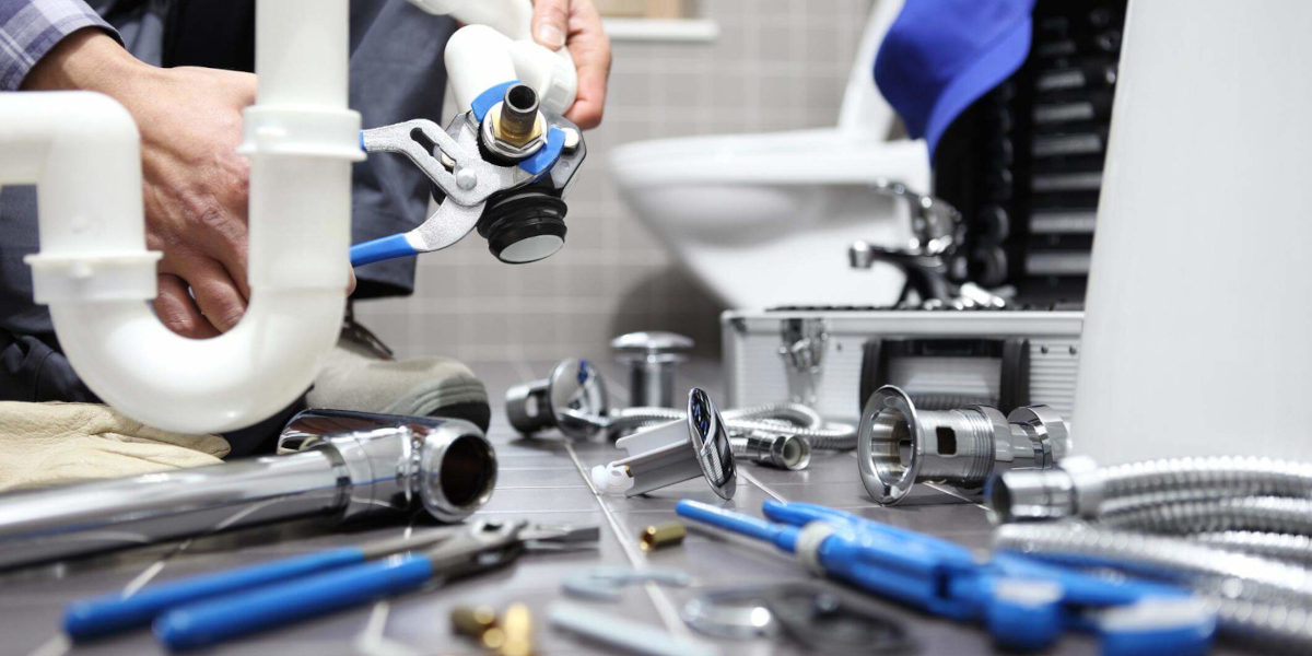 Professional plumbing tools and equipment layout